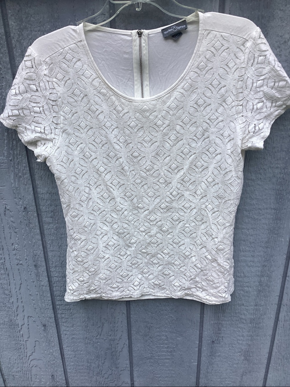 Market & Spruce Ivory Geometric Lace Short Sleeve Top